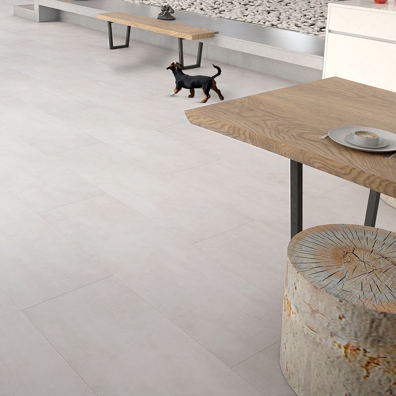 Parquet stratifié imitation carrelage 8 mm Blanco